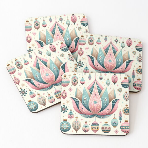 Item preview, Whimsical Lotus Seed Pod Illustration - Colourful Botanical Art pink cream blue designed and sold by FOLK ART FUSION by heidiannemorris.