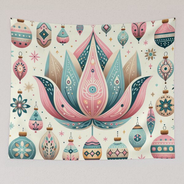 Item preview, Whimsical Lotus Seed Pod Illustration - Colourful Botanical Art pink cream blue designed and sold by FOLK ART FUSION.