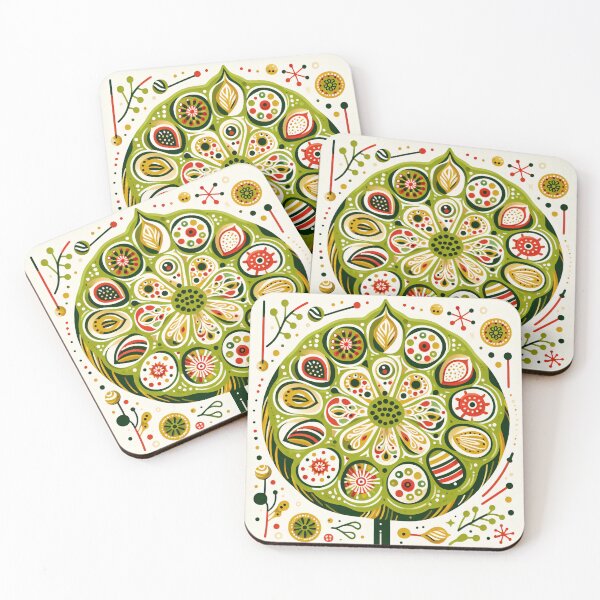 Item preview, Whimsical Lotus Seed Pod Illustration - Colourful Botanical Art yellow cream green designed and sold by FOLK ART FUSION by heidiannemorris.