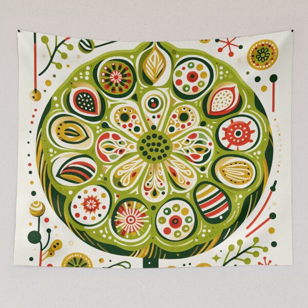 Item preview, Whimsical Lotus Seed Pod Illustration - Colourful Botanical Art yellow cream green designed and sold by FOLK ART FUSION.