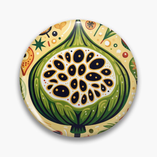 Item preview, Whimsical Lotus Seed Pod Illustration - Colourful Botanical Art yellow cream green by heidiannemorris designed and sold by FOLK ART FUSION by heidiannemorris.