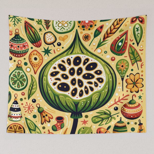 Item preview, Whimsical Lotus Seed Pod Illustration - Colourful Botanical Art yellow cream green by heidiannemorris designed and sold by FOLK ART FUSION.