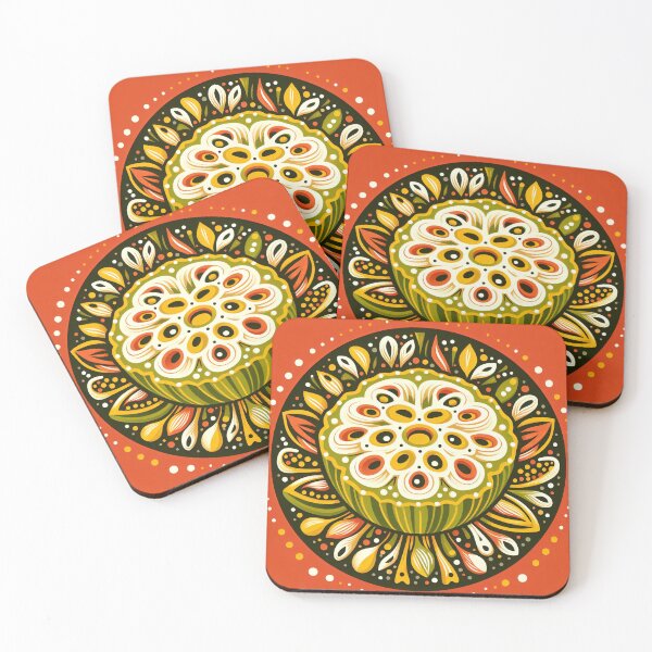 Item preview, Whimsical Lotus Seed Pod Illustration - Colourful Botanical Art orange yellow cream green by heidiannemorris designed and sold by FOLK ART FUSION by heidiannemorris.