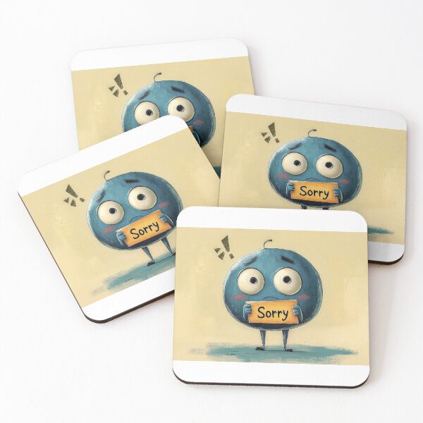 Item preview, Sad blue character holding a "Sorry" sign with a guilty expression. designed and sold by MystiS.