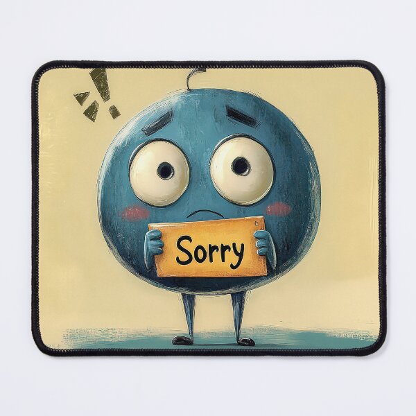 Item preview, Sad blue character holding a "Sorry" sign with a guilty expression. designed and sold by MystiS.