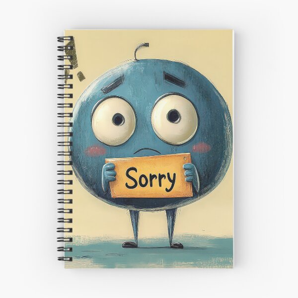 Item preview, Sad blue character holding a "Sorry" sign with a guilty expression. designed and sold by MystiS.