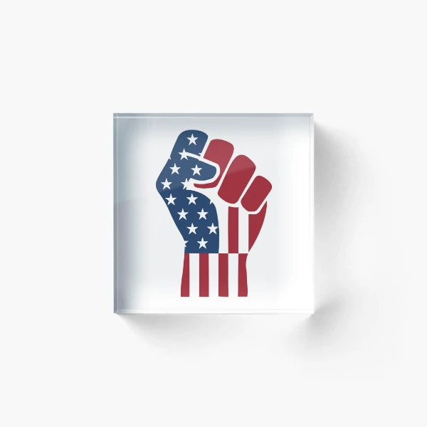 American Flag Raised Fist | Strong Patriotic Design — Acrylic Block by BiMood