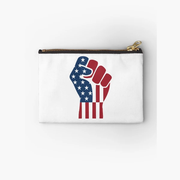 American Flag Raised Fist | Strong Patriotic Design — Zipper Pouch by BiMood