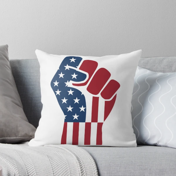American Flag Raised Fist | Strong Patriotic Design — Throw Pillow by BiMood