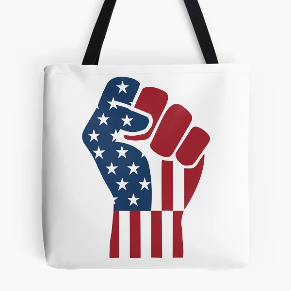 American Flag Raised Fist | Strong Patriotic Design — All Over Print Tote Bag by BiMood
