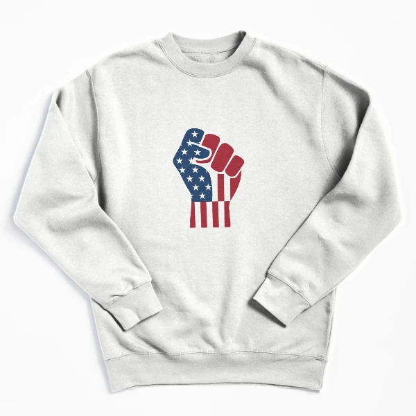 American Flag Raised Fist | Strong Patriotic Design — Pullover Sweatshirt by BiMood