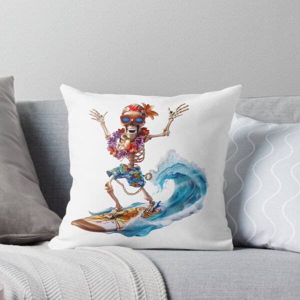 Aperçu de l'œuvre Surf de squelette de dessin animé mignon | Cadeau Hawaii Waves pour les surfeurs créée et vendue par ViralBrowser.