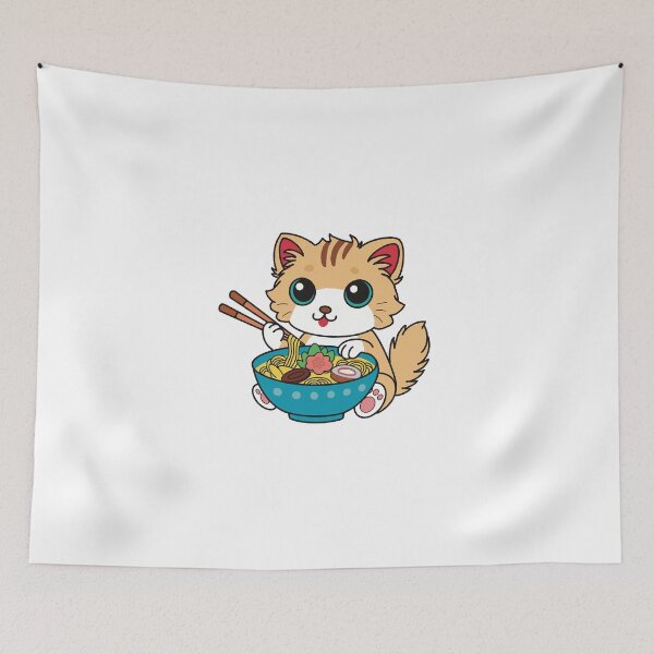 Item preview, A cat eating ramen cute kitten funny designed and sold by WowCustomDesign.