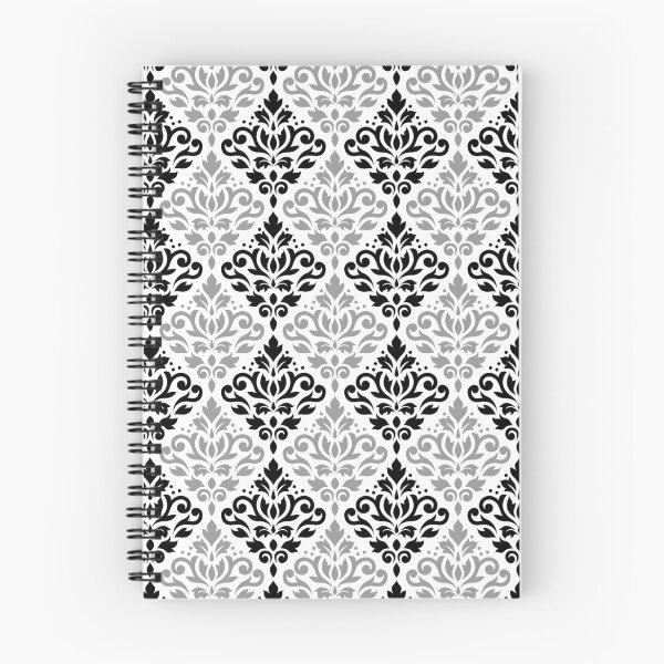 Aperçu de l'œuvre Motif damassé à défilement noir + gris sur blanc créée et vendue par NataliePaskell.