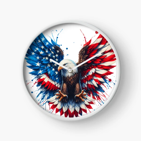 Patriotic Eagle with American Flag Wings: USA Pride Design — Clock by BiMood