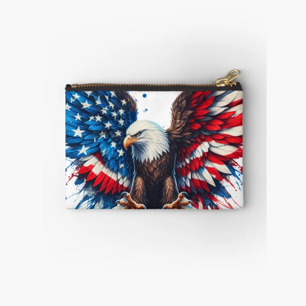 Patriotic Eagle with American Flag Wings: USA Pride Design — Zipper Pouch by BiMood