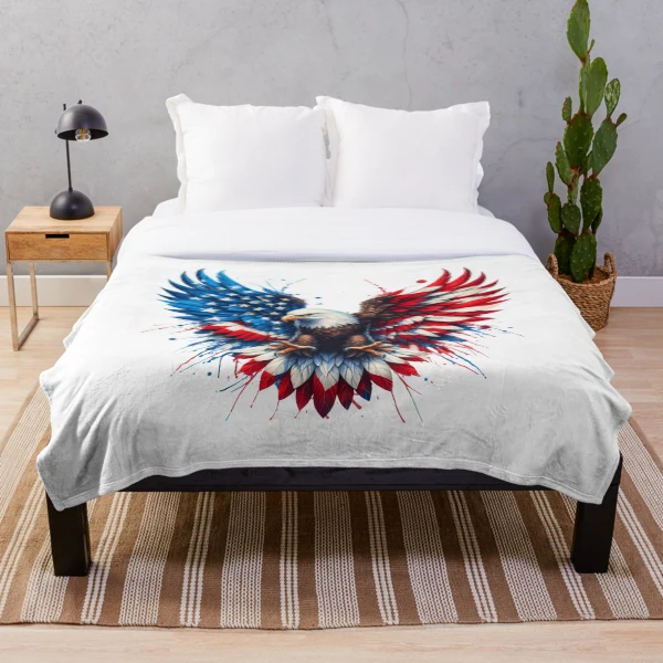 Patriotic Eagle with American Flag Wings: USA Pride Design — Throw Blanket by BiMood