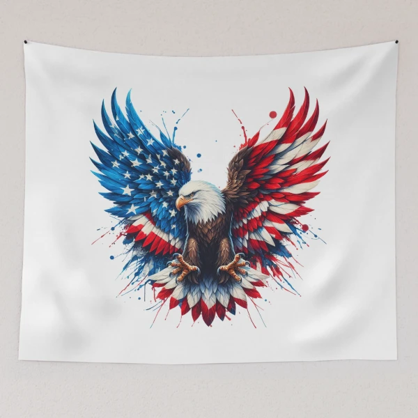 Patriotic Eagle with American Flag Wings: USA Pride Design — Tapestry by BiMood