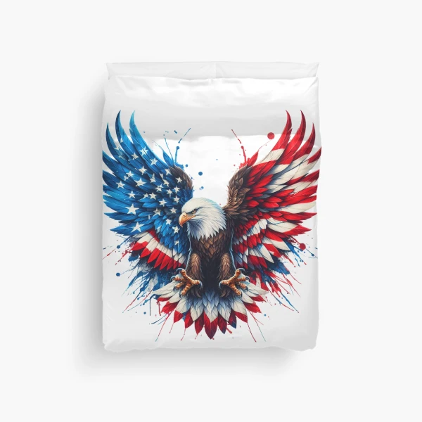 Patriotic Eagle with American Flag Wings: USA Pride Design — Duvet Cover by BiMood