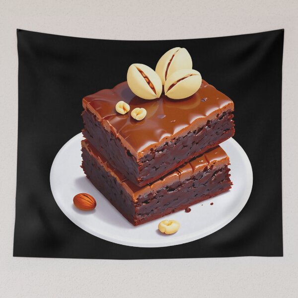 Item preview, Two brownies with nuts on plate designed and sold by artwaves.