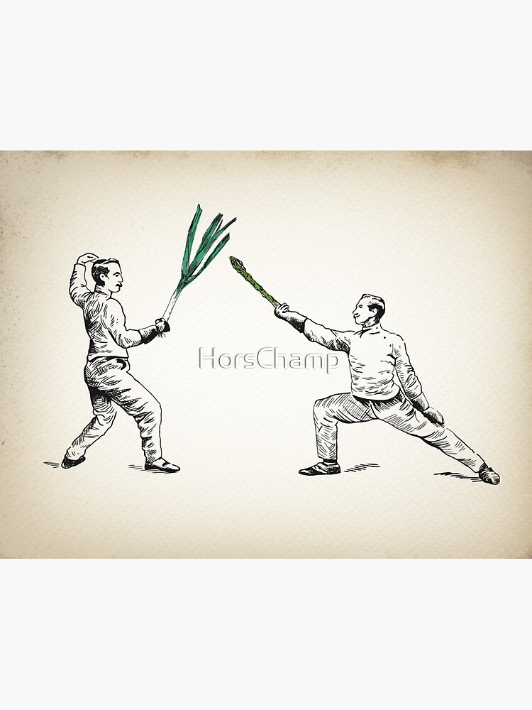 Aperçu 3 sur 3. Sticker avec l'œuvre Duel de dandy au potager créée et vendue par HorsChamp.