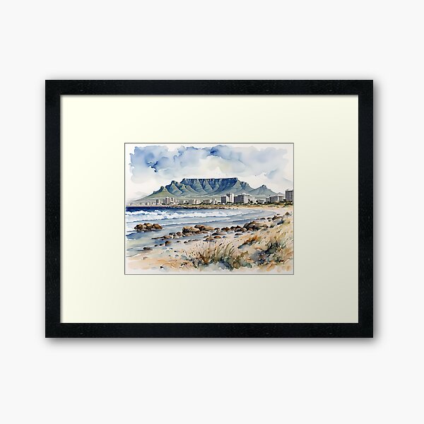 Table Mountain & Cape Town from Bloubergstrand, South Africa Framed Art Print