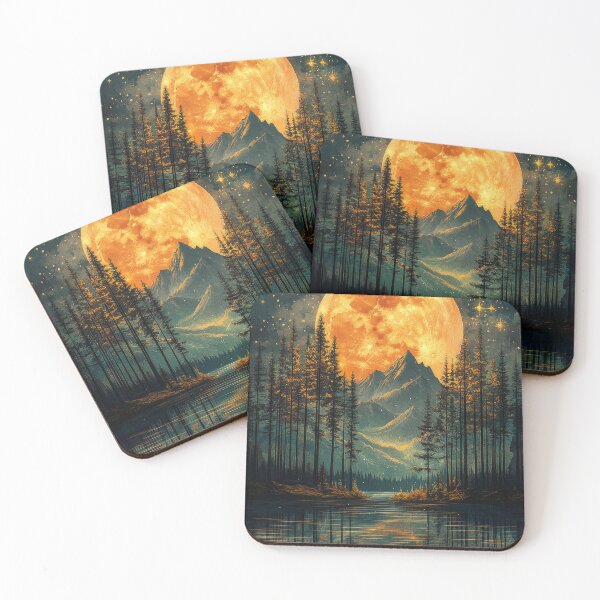 Item preview, Mystical moon over the lake surrounded by forest and mountains designed and sold by MargaretWiktor.