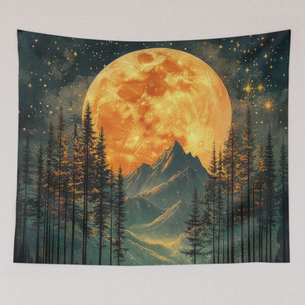 Item preview, Mystical moon over the lake surrounded by forest and mountains designed and sold by MargaretWiktor.