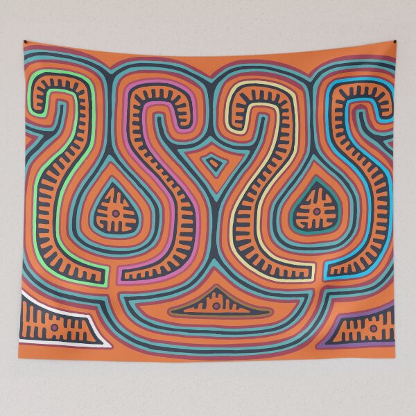 Item preview, beautiful mola with colorful worm designs designed and sold by Melquidedec.