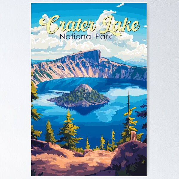 Item preview, Crater Lake National Park Illustration Travel Art Vintage designed and sold by KrisSidDesigns.
