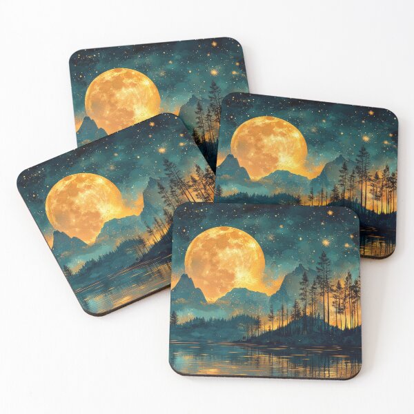 Item preview, Mystical moon over the lake surrounded by forest and mountains designed and sold by MargaretWiktor.