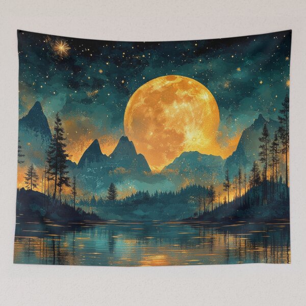 Item preview, Mystical moon over the lake surrounded by forest and mountains designed and sold by MargaretWiktor.