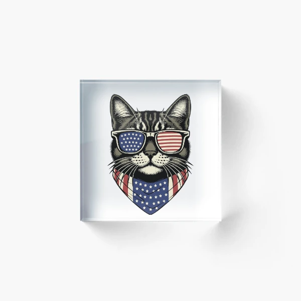 USA Kitty Cat Design - Perfect for the Childless Cat Lady — Acrylic Block by BiMood