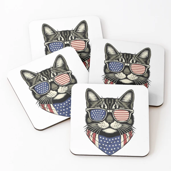 USA Kitty Cat Design - Perfect for the Childless Cat Lady — Coasters (Set of 4) by BiMood