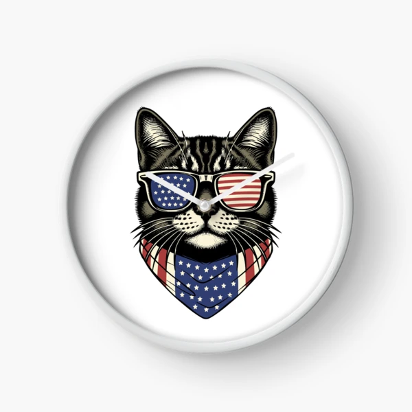 USA Kitty Cat Design - Perfect for the Childless Cat Lady — Clock by BiMood