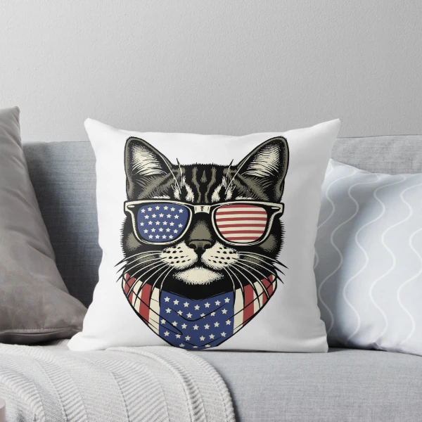 USA Kitty Cat Design - Perfect for the Childless Cat Lady — Throw Pillow by BiMood