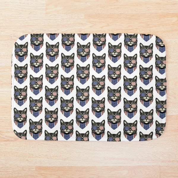 USA Kitty Cat Design - Perfect for the Childless Cat Lady — Bath Mat by BiMood
