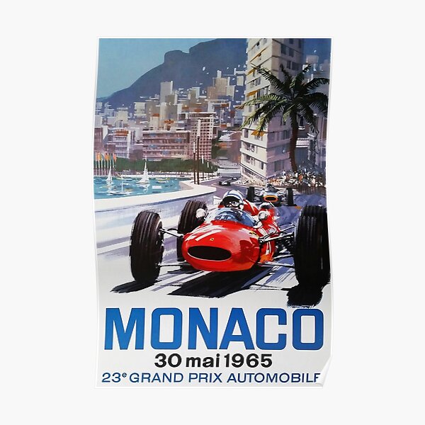 Gran Prix de Monaco 1965, vintage poster, car poster, black bg Poster