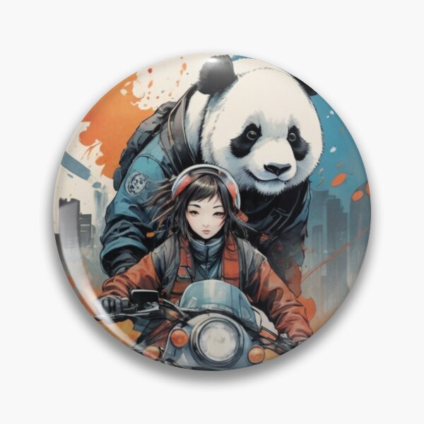 Item preview, Futuristic Fusion: Japanese Girl Riding WITH Panda in Watercolor and Ink designed and sold by piketo.