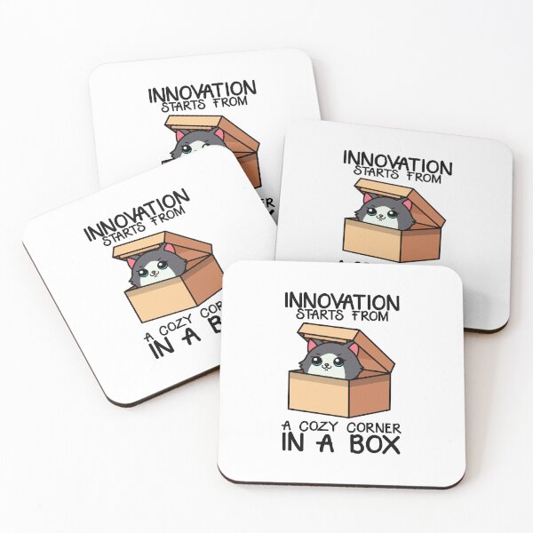 Item preview, Cartoon Cat in Box: Cozy Innovation Quote designed and sold by Design_for_merch.