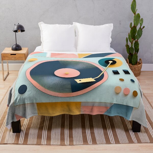 Item preview, DJ Turntable in a Party Event as Bauhaus Style Retro Vintage Art in Pastel Colors designed and sold by OzzFrequency.