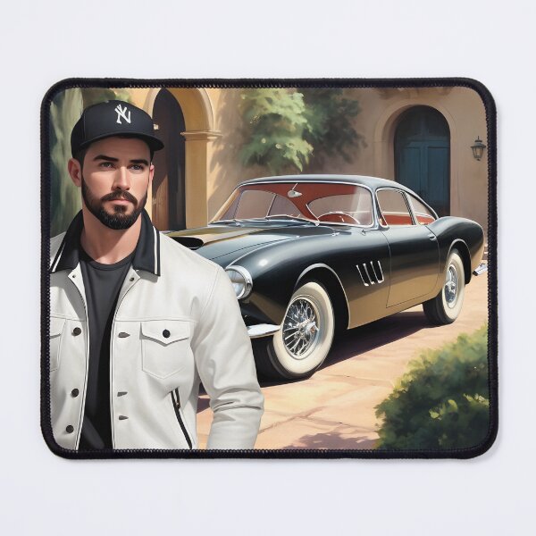 Item preview, Toscane, vintage poster, guy with 1958 bavarian 507 sportscar designed and sold by Museum Of Non-Existing Art.