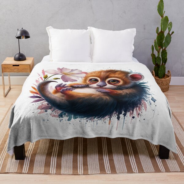 Item preview, Cute Baby Tarsier With Flower Watercolor Art designed and sold by PinkGoddessLove.