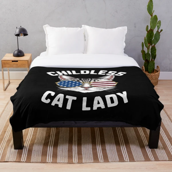 Funny American USA Kitty Cat Design - Perfect for the Childless Cat Lady — Throw Blanket by BiMood