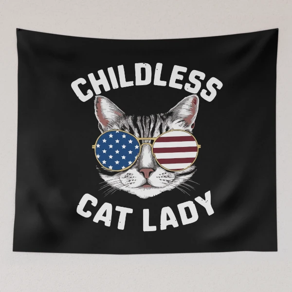 Funny American USA Kitty Cat Design - Perfect for the Childless Cat Lady — Tapestry by BiMood