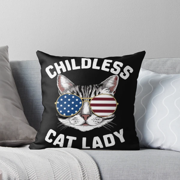 Funny American USA Kitty Cat Design - Perfect for the Childless Cat Lady — Throw Pillow by BiMood