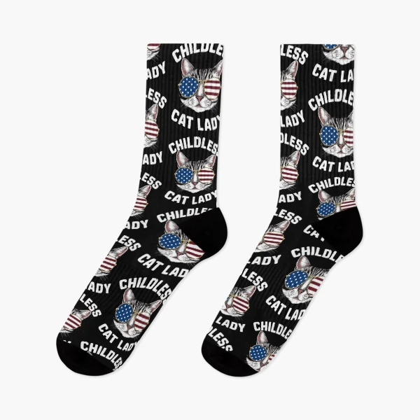 Funny American USA Kitty Cat Design - Perfect for the Childless Cat Lady — Socks by BiMood