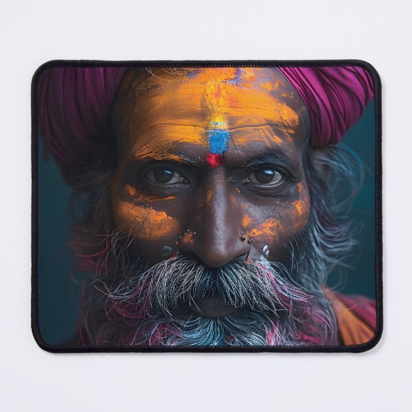 Item preview, Elderly man with colorful face paint and turban. designed and sold by Artessie.