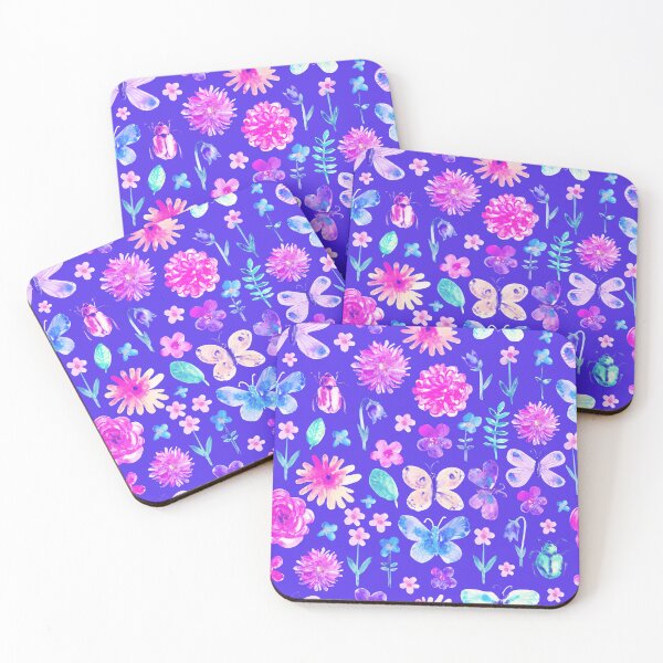 Item preview, Summer watercolor pattern with flowers and butterflies on blue background designed and sold by bokasin.