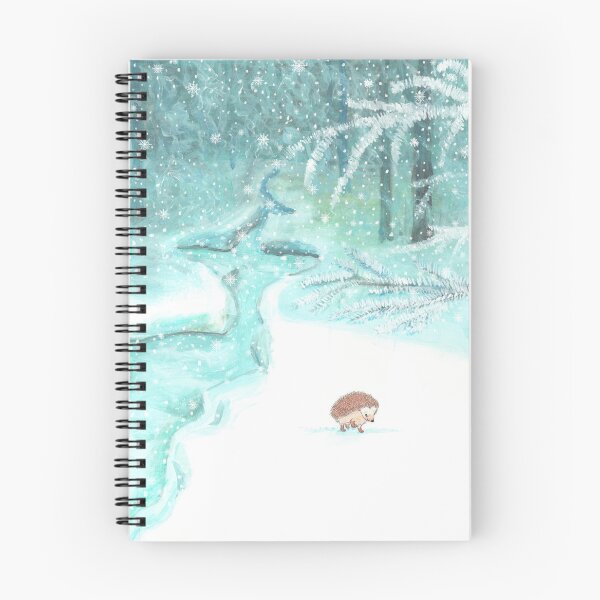 Item preview, Winter Forest Landscape With Stream and a Little Hedgehog designed and sold by Julia Doria.